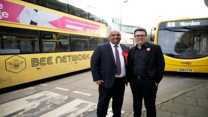 The Labour candidate Azhar Ali with Manchester mayor Andy Burnham